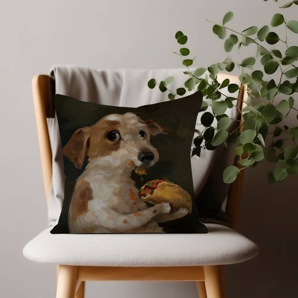 Funny Cute Puppy Eating Pizza Animal Cushion Cover Inches Farmhouse Decor Home Throw Pillow Covers for Couch Decorations