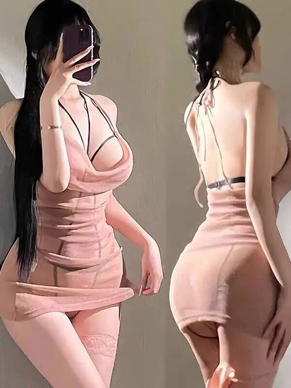 Sexy Sm Tight Nightdress Hot Mesh Transparent Bodycon Nightclub Wear Dress Women Solid Color Backless Sleeveless Mini Dress 8C0S