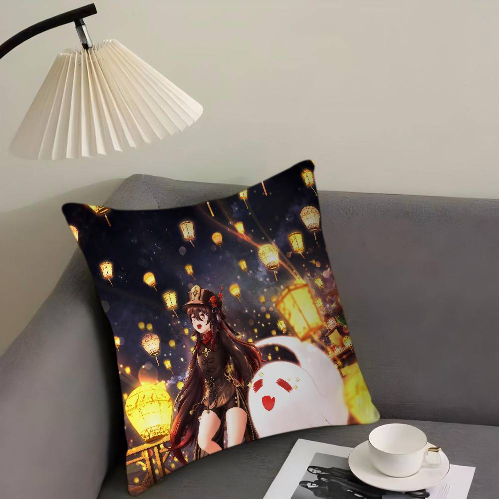 Anime Hu Tao Cushion Cover Pillowcase Upholstery Sofa Throw Pillow Home Decor Pillowcas