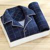 2 pezzi/set pigiama da uomo set stampa a quadri bavero manica lunga camicia monopetto elastico in vita pantaloni lunghi set vestibilità ampia tuta da casa