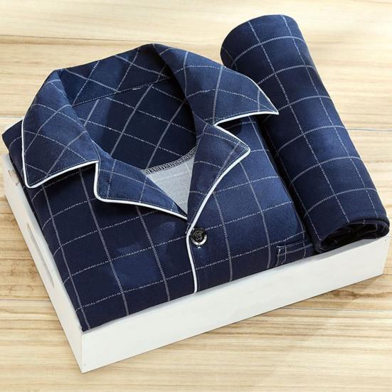 2 pezzi/set pigiama da uomo set stampa a quadri bavero manica lunga camicia monopetto elastico in vita pantaloni lunghi set vestibilità ampia tuta da casa