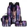 Wednesday Backpack Lunch Bag Pen Case Set With Geometric Pattern For Daily Use
