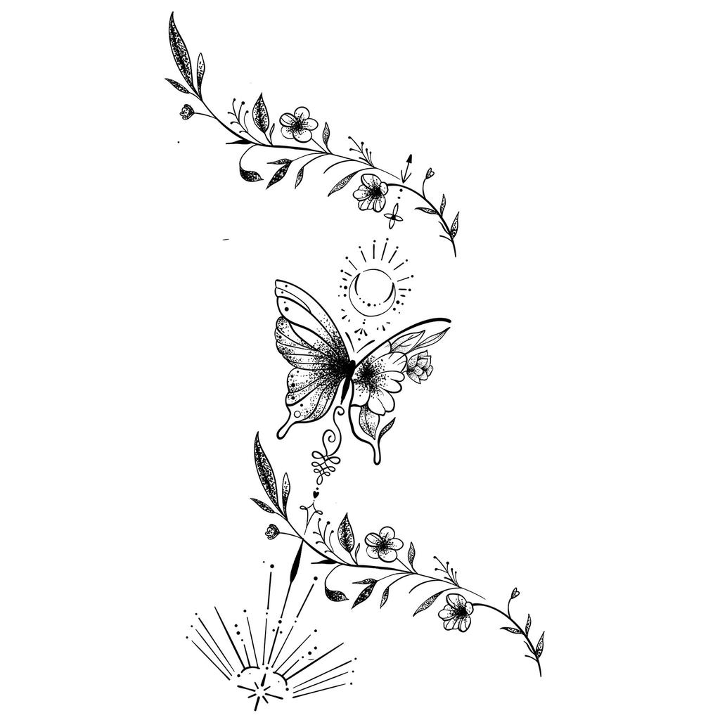 Simple Personality Spice Girl Three-Dimensional Butterfly Flower Wicker Collarbone Arm Tattoo Sticker