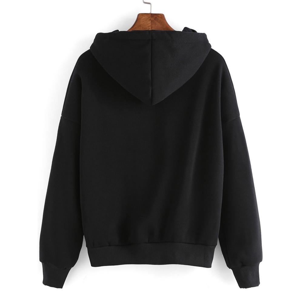 2019 Women's Rose Letter Print Hooded Long-Sleeve Top