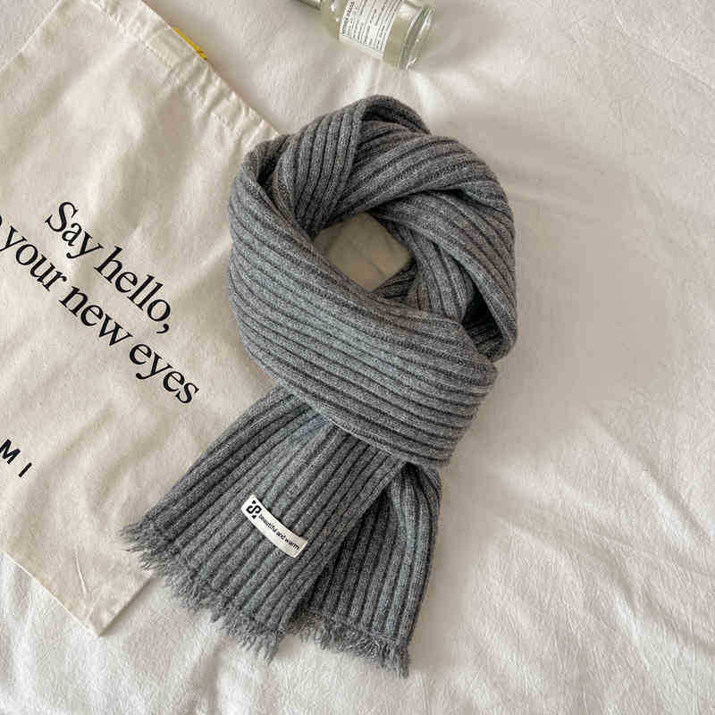 Solid Color Pit Strip Raw Edge Knitted Warm Scarf Female Soft Glutinous Scarf
