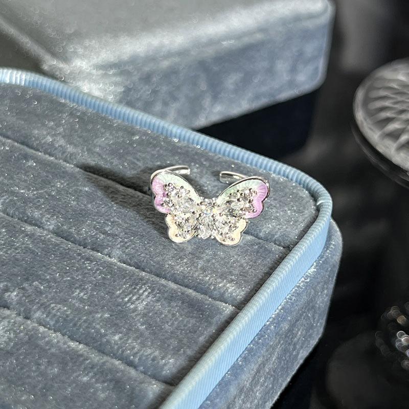 Exquisite Niche Mori Sweet Enamel 3D Butterfly Open Ring Alloy Cold‑Wind Spice‑Girl High‑End Dating Holiday Gift