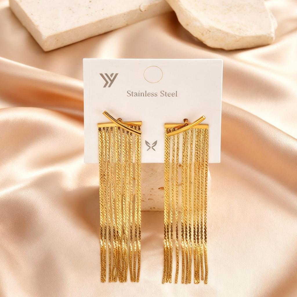 Orecchini Pendenti Lunghi con Nappe Placcati Oro di Lusso, Orecchini Pendenti a Catena con Nappe in Acciaio Inossidabile Impermeabile, Gioielli alla Moda per Donna