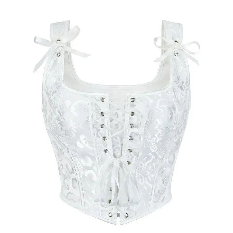 

Винтажный женский корсет с принтом, без рукавов, на шнуровке, с бандажной завязкой, укороченный топ-майка, модный, сексуальный женский бюстье-камисоль XXS белый