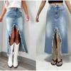 Denim Skirts Women Mid Length Skirt Slim Bodycon High Waist Button Pocket Streetwear Y2k Elegant Splice Blue Irregularity 2025