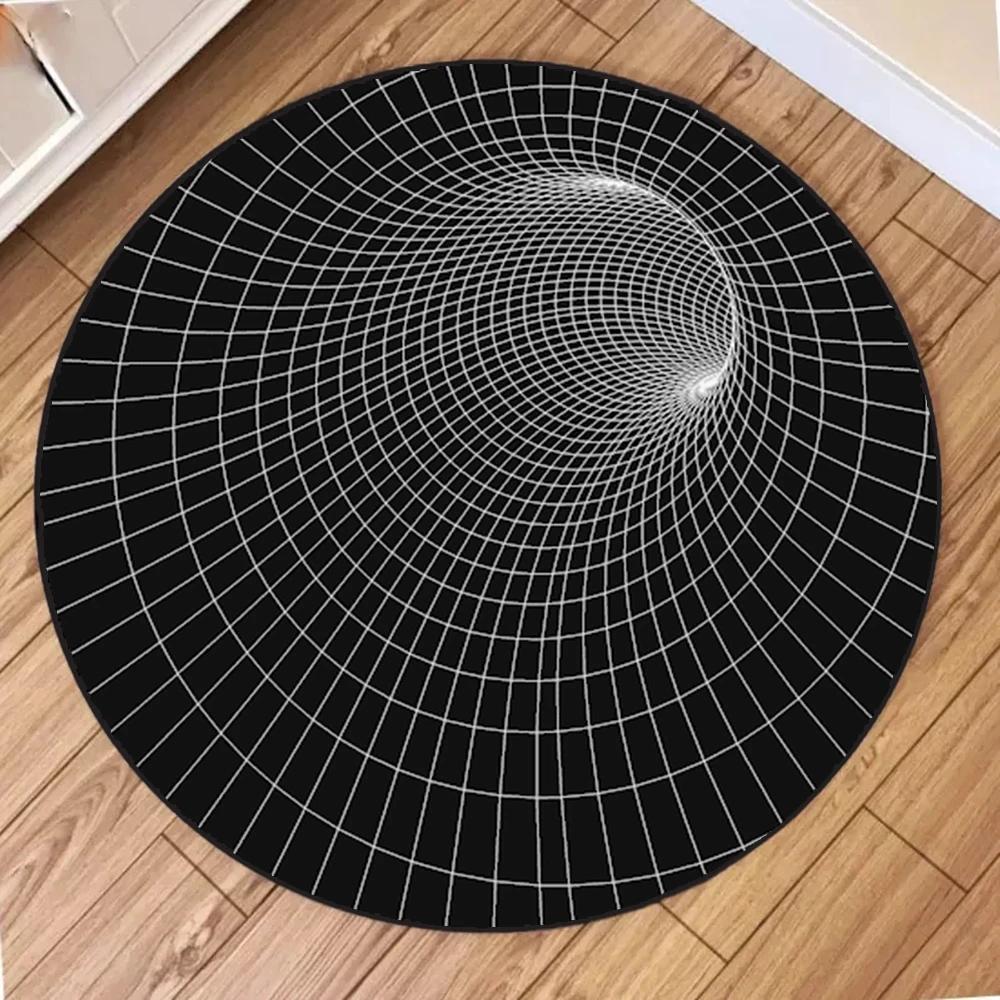 Round Carpet Mat New 3D Visual Illusion Spiral Rug Floor Mats for Bedroom Living Room Decoration Creative Rugs The Black Trap