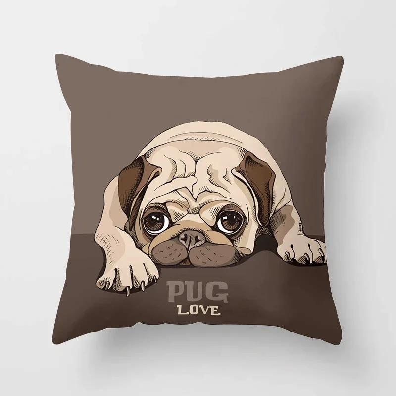 Cute Pug Bulldog Sofa Decorative Cushion Covers Pillowcase For Living Room  Polyester Pillow Case  Home Decor