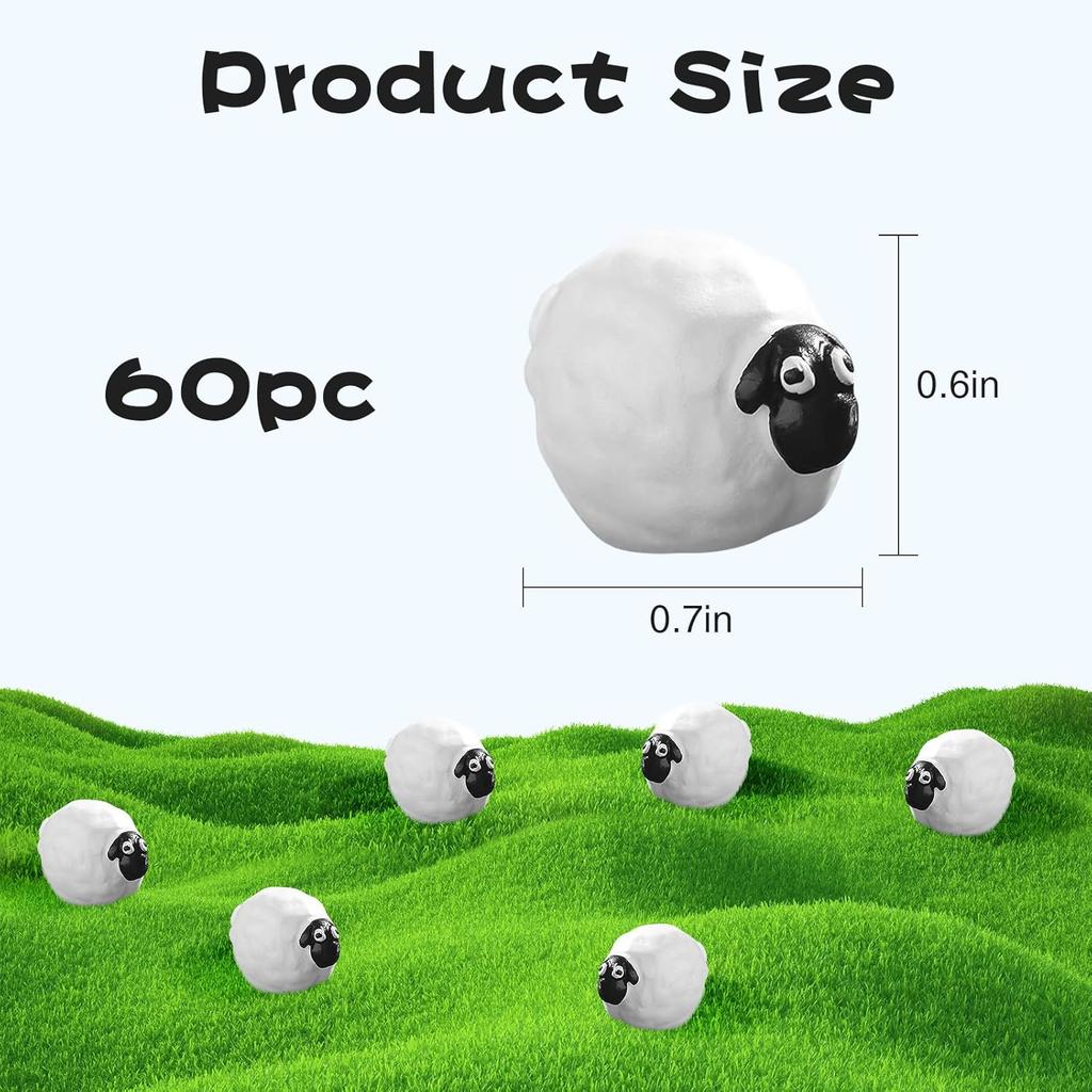 60 Pcs Miniature Sheep Figurines White Sheep Resin Figurines for Indoor Outdoor Garden DIY Ornament Accessories Cake Topper Gifts(Sheep Black)