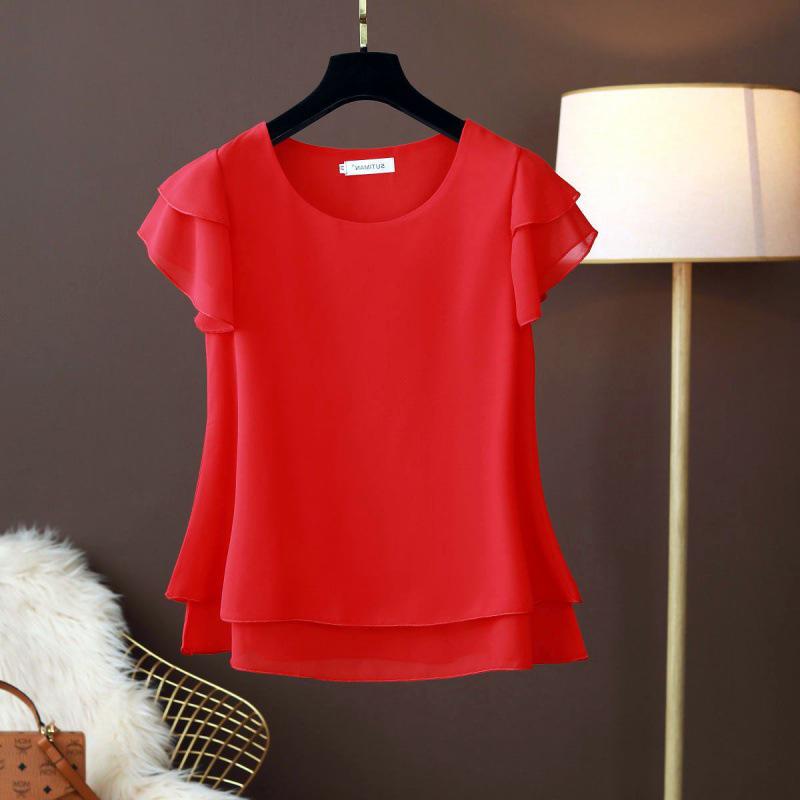 Women's Plus Size Chiffon Top: Loose, Fashionable, Short-Sleeved Summer Blouse