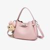 Korean Style Genuine Leather Bucket Bag with Cute Dog Pendant - Versatile Crossbody and Shoulder Bag for Women