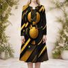 Women Plus Size Two Piece Dress Set Round Neck Long Sleeve Printed Dark Green Black With Pockets