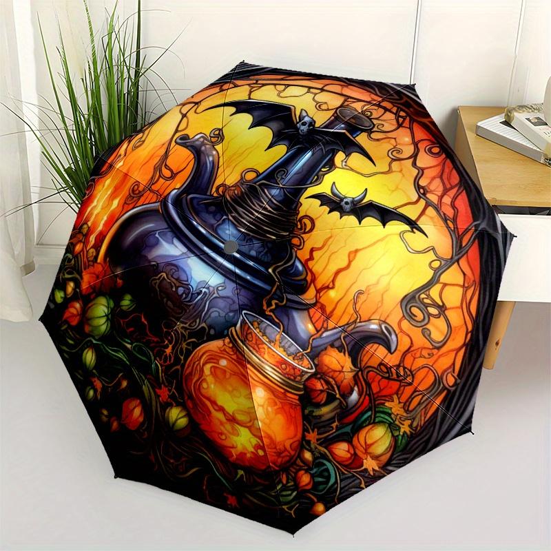 Halloween Witch s Cauldron Stained Window DecalUmbrella, Portable 3-Fold Compact Umbrella,Christmas Gift ES457