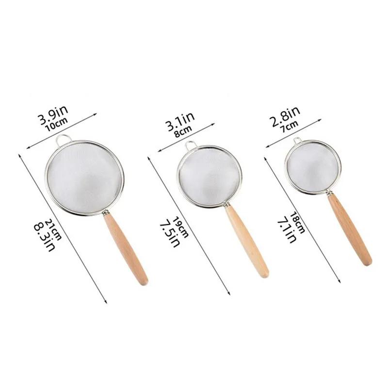 304 Stainless Steel Mesh Filter Spoon with Wooden Handle Flour Filter Spoon Household Kitchen Fried Food Filter Oil Skims