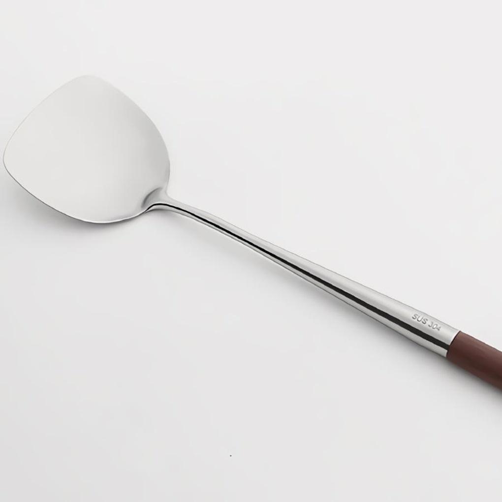 Long-Handled Stir-Fry Spatula Wood Handle Stainless Steel Turner