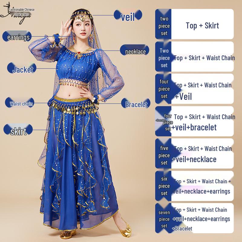 Huayu 2025 Indian Belly Dance Long Sleeve Performance Costume for Women