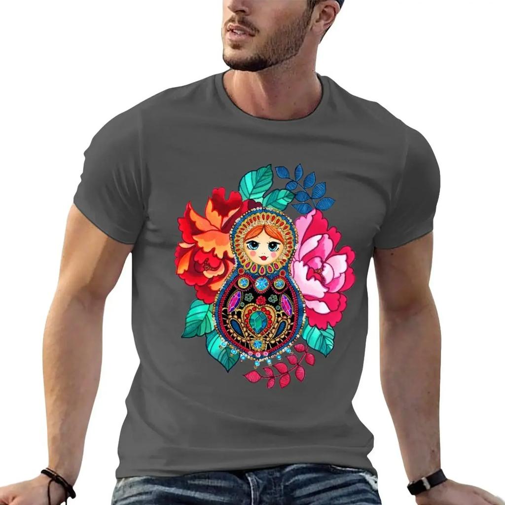 Summer Harajuku Custom T Shirt Heavyweight Informal New Arrival Matryoshka Jewel, Tatoo Designsweat Short Vintage Sleeve Tee