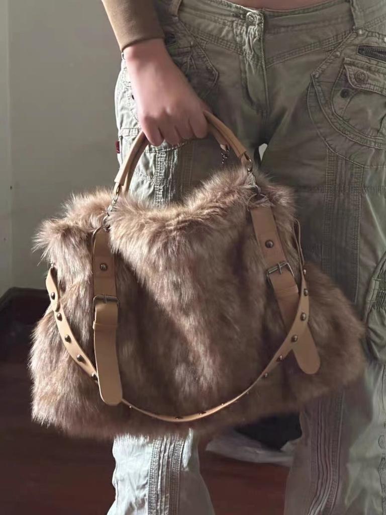Autumn Winter Large Capaci Faionable Korean Sle Handbag Tote Bag Commuter Oulder Crossbody Bag with Artificial Fur