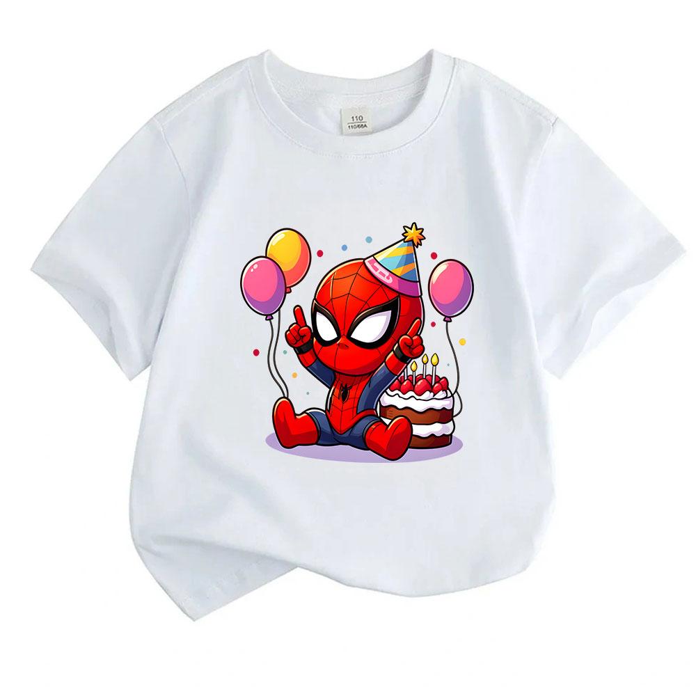 Kids Boys Girls 100% Cotton Crew Neck Short Sleeve T-Shirt, Cute Cartoon Superhero Birthday Party Print Casual Soft Tee for Children Daily Wear Holida