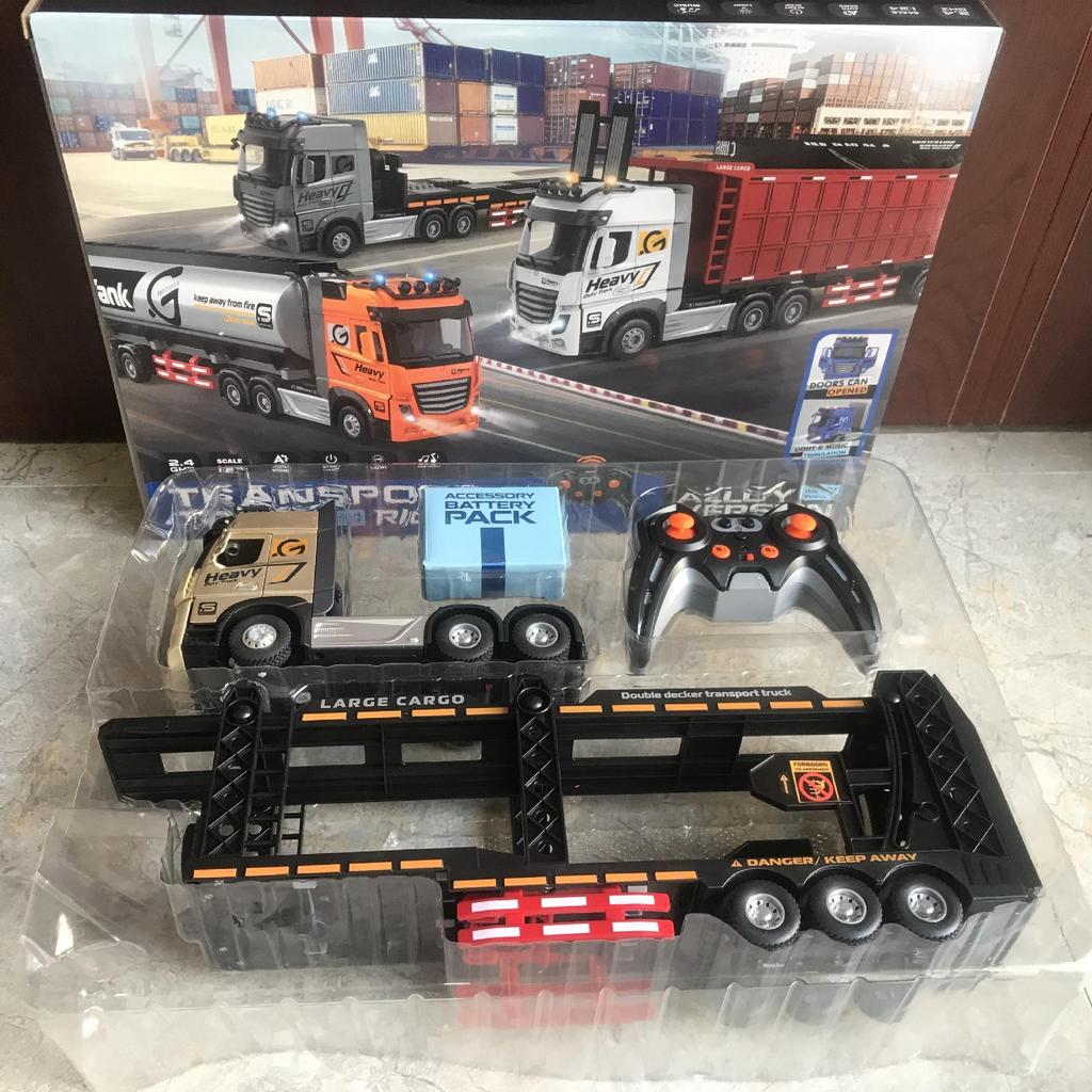 Remote Control Children's Alloy Truck with Music: Double-decker Transport, Openable Doors, Container, Oil Tank, Freight Toy.