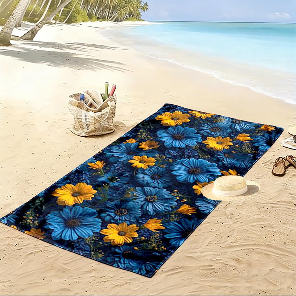 Blue and Yellow Floral Pattern Beach towel quick-drying for travel outdoor sports jogging beach and swimming