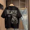Summer New Loose Cotton Cartoon Print New European and American Unisexs and Womens Fashion Casual Round Neck Short Sleeved Shirt