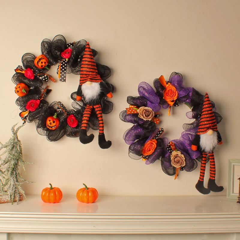 Zhongran Halloween Long-Legged Doll Wreath Door Hanging Faceless Old Man Wreath Ghost Festival Horror Party Decoration Props