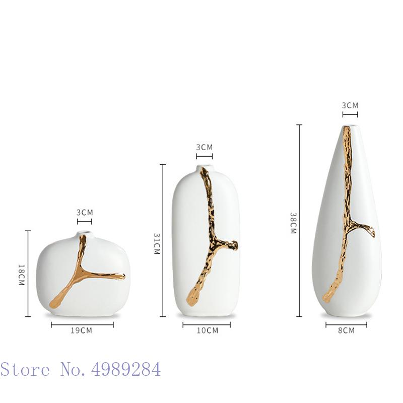 Vază Albă din Ceramică Creativă Ramuri Aurii Aranjament Floral Hidroponică Decorațiune Modernă pentru Casă Vază cu Flori pentru Nuntă