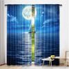 2Pcs Moon Sea Curtain Blue Scenery Landscape Ocean Night Moonlight Cloud Starry Stars Modern For Men Women Decor Suitable For