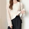 2026 Spring and Autumn New Pleated Chiffon Blouse, Loose and Versatile, Long Sleeve Women's Casual Round Neck Top