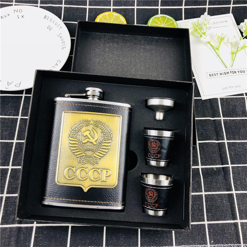 1 set da 8 once di whisky Flagon 18/8 in acciaio inossidabile, fiaschetta per alcol e vodka con scatola regalo e involucro in pelle PU