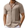 Men's Summer Casual Knit Jacquard Short Sleeve Cardigan Business Polo Shirt Button Front Lightweight Breathable Fabric