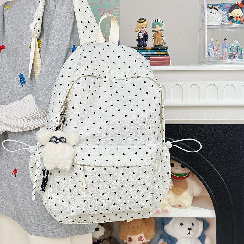 New Japanese Simple Polka Dot Ins Schoolbag Women's Simple Large-capacity Backpack Female Primary and Secondary School Students School Bag