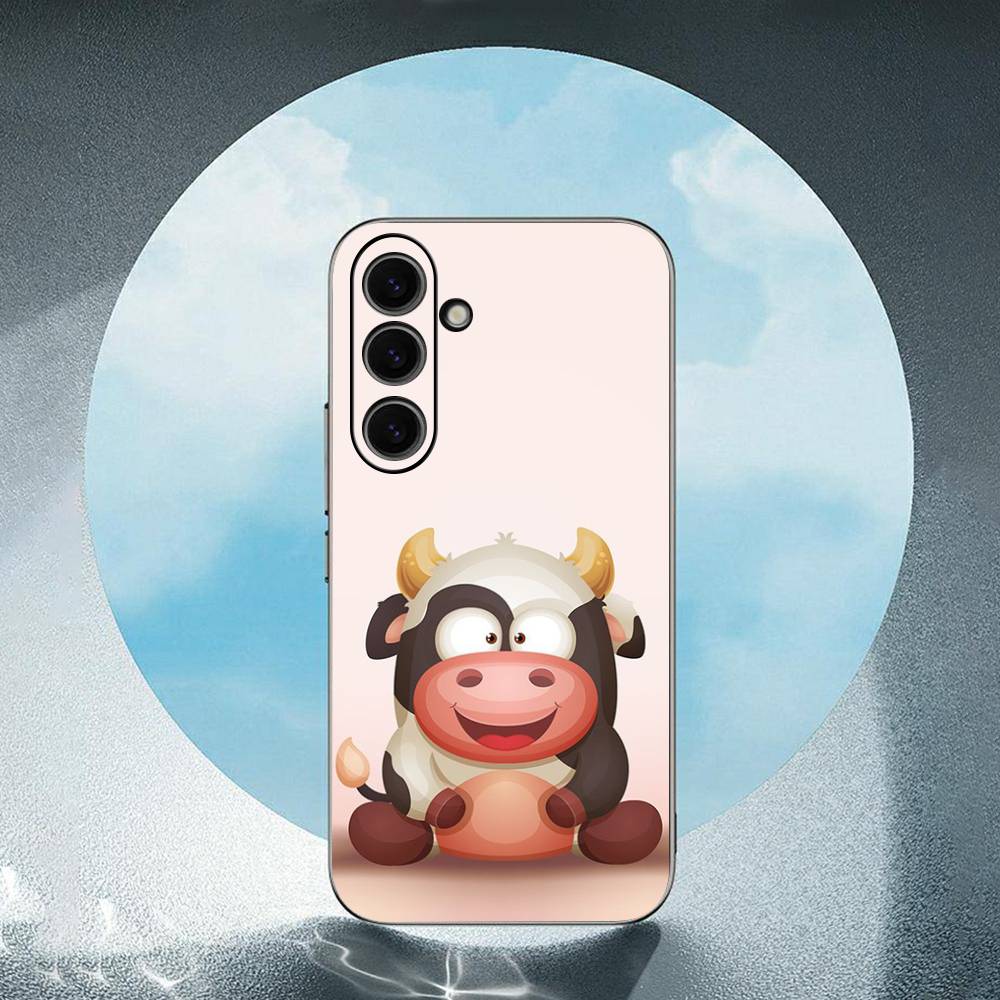 Cute Cartoon Black And White Cow For Samsung Galaxy S25 S24 S23 Ultra S22 S21 Plus S20 Black Soft Silicone Protective Case