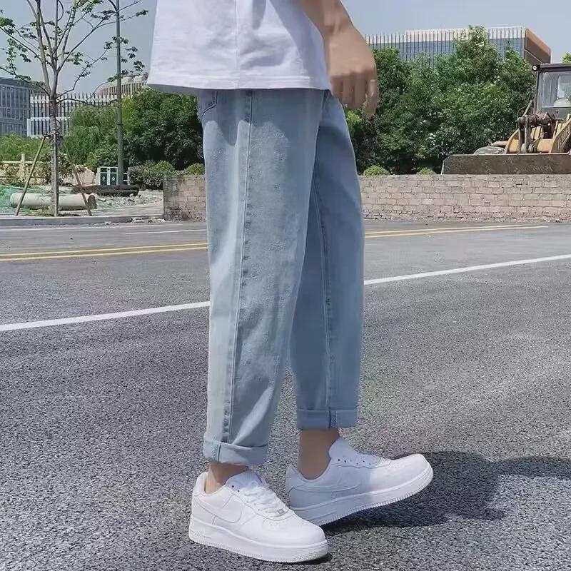 Męskie dżinsy High Street o luźnym kroju ze sznurkiem - Modny styl koreański, Wszechstronne, Krój dla wysokich i szczupłych