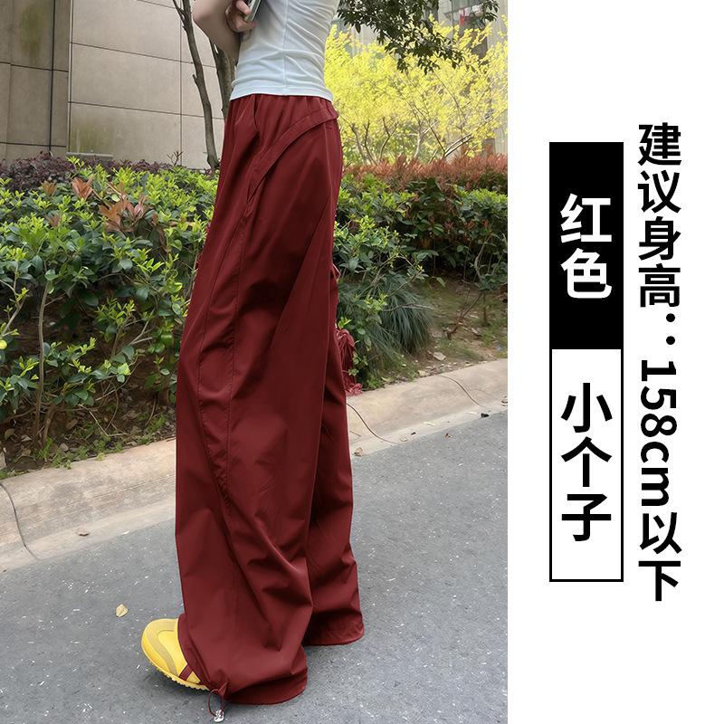 Women's High Waist Cargo Pants Wide Leg Pants Loose Fit Japanese Casual Solid Nylon Quick Dry Three Length Sports Trousers