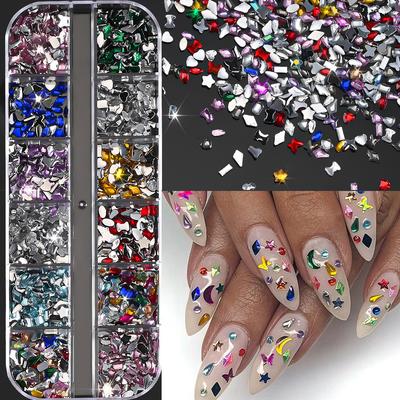 2000 Pezzi+ Strass Colorati Charms per Nail Art Multiforma Cristallo Flat Back Gemme per Unghie Diamanti per Unghie 3D Mini Cuore Stella Farfalla