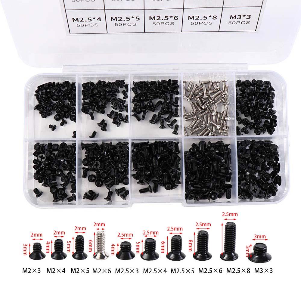 500Pcs Universal RC Screw Box Kit Carbon Steel Screws Assortment Kit Computer Screws  HDD