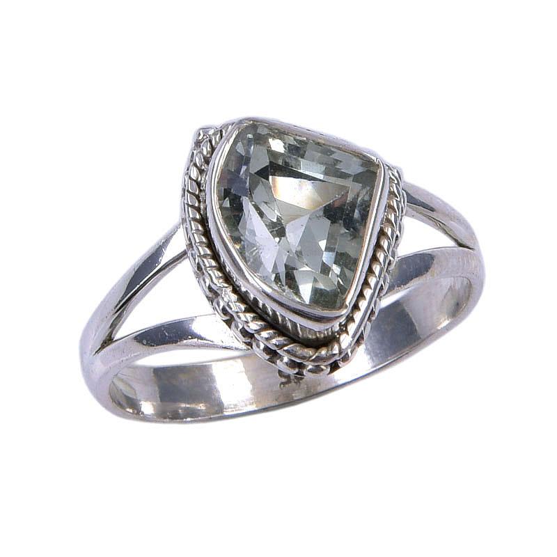 Natural Green Amethyst Gemstone 925 Solid Sterling Silver Gift Ring S.7.5 z1H56