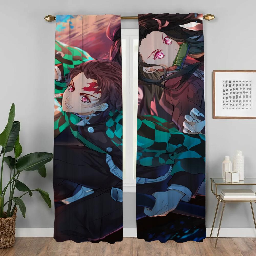 Elegant Room Curtains 2 Pieces Demon Slayer Living Room Curtain Home Interior Curtains for Camera Shades Tulle for Bedroom Child
