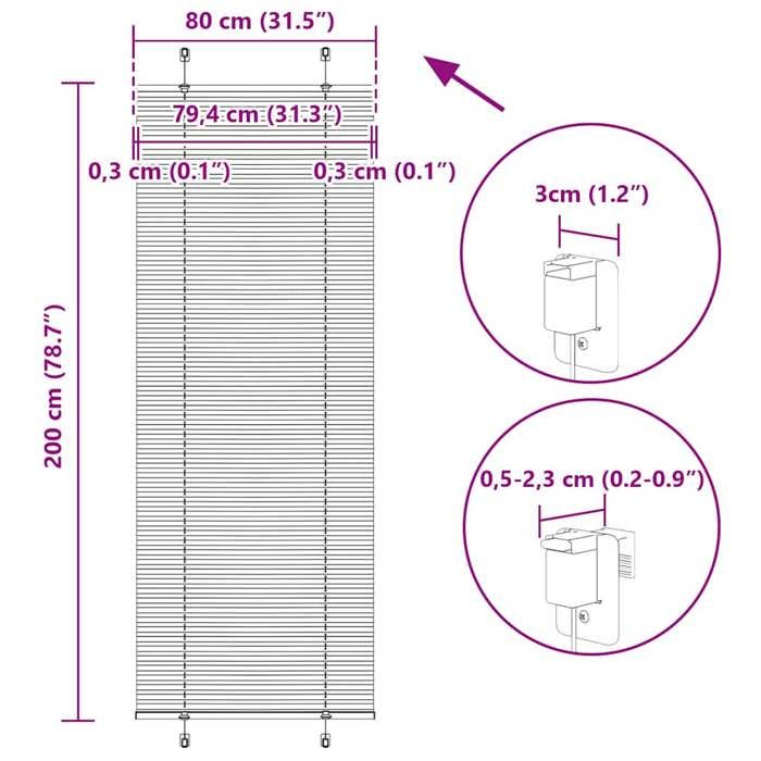 VidaXL Store plissé gris clair 80x200 cm largeur du tissu 79,4 cm, store plissé de fenêtre, store accordéon, store plissé de 4015360