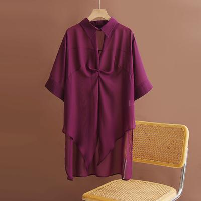 DIMANAF Plus Size Women Blouse Long Shirts Big Size Summer Elegant Office Lady Tops Tunic Loose Casual Solid Female Clothes 2024
