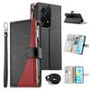 For Honor 200 Lite Case Zipper Wallet Color Splicing Leather Flip Phone Cover with Straps