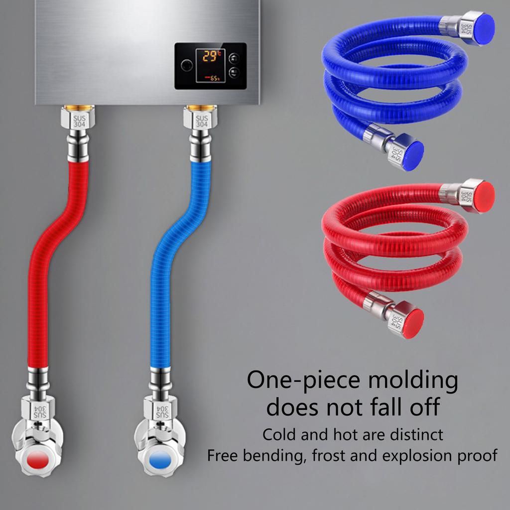 Pack Of 2 Flexible 304 Stainless Steel Water Heater Connector Hot and Cold Water Inlet Pipe Practical Color Coded Hose