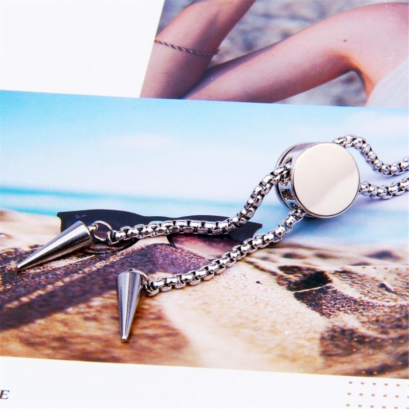 Stainless Steel Bolo Necklace Lightweight Movable Pointed Cone Neckchain Jewelry for Daily Use and Travel Adventures
