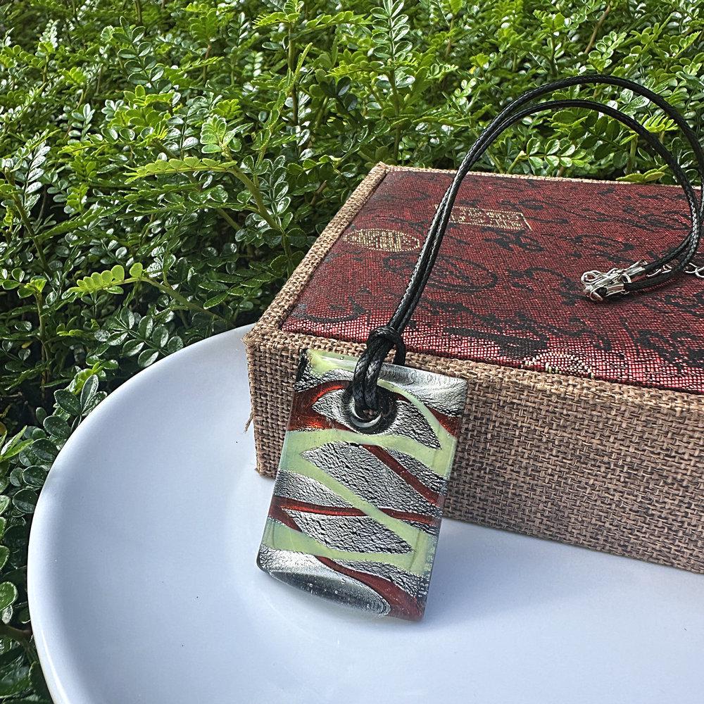 Handmade Gold Sand Stripe Glass Pendant Necklace - Unique & Versatile Jewelry for Sweaters