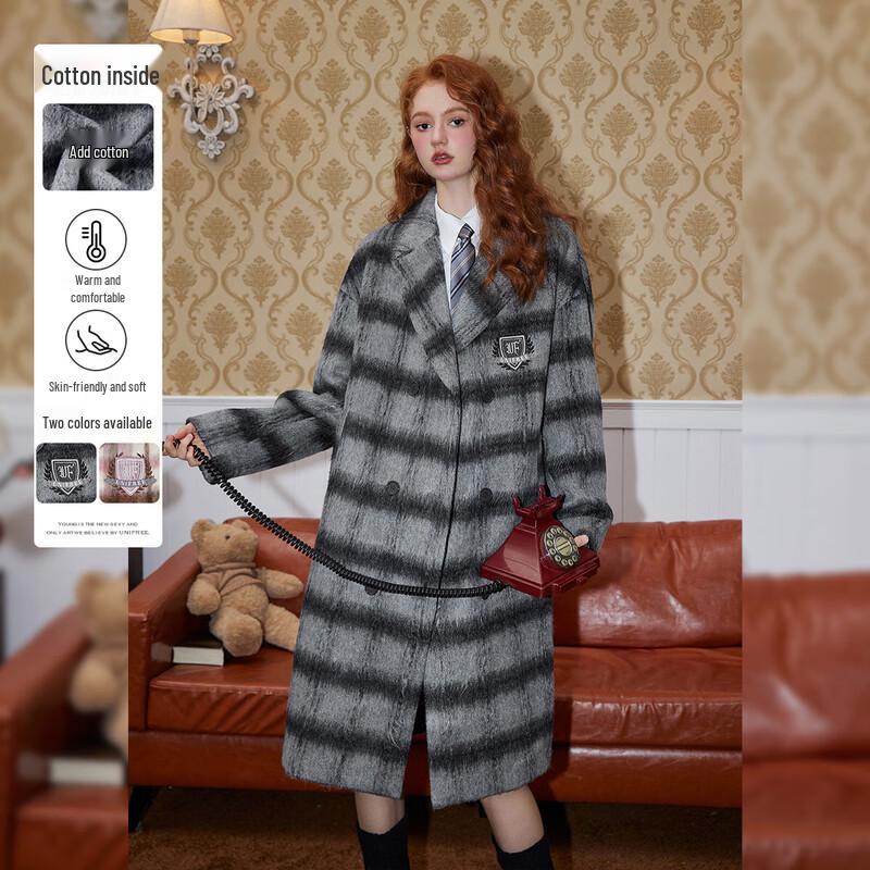 

UNIFREE Winter Plaid Padded Straight Overcoat S